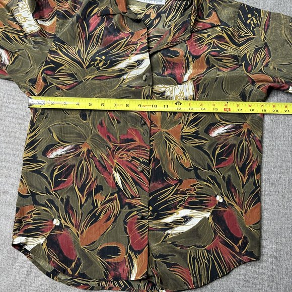Le Caviar Petite Blouse Women Small Multicolor Floral Fall Leaves Button Office - Picture 7 of 13